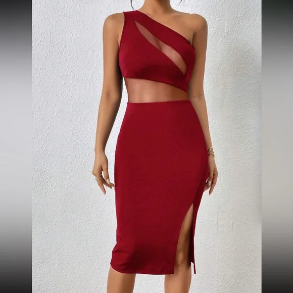 Sexy mesh insert slit thigh bodycon dress - Picture 5 of 7